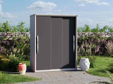 Der moderne Geraeteschrank 'Florian_2107_XL' mit offenen Anthrazit Tueren für den Aussenbereich. Großzügige Aufbewahrungsfläche und wetterbeständige Oberfläche für maximale Langlebigkeit.