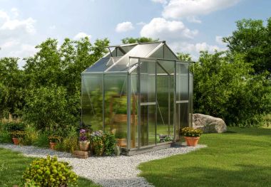 Gewaechshaus Saphir 2. Das Gewaechshaus klein mit 6 oder auch 8 mm Doppelstegplatten. Ein Glashaus der GFP Hobby Gewaechshaus Serie. Ein Gewaechshaus zum selber bauen in der Farbe Aluminium-Natur.